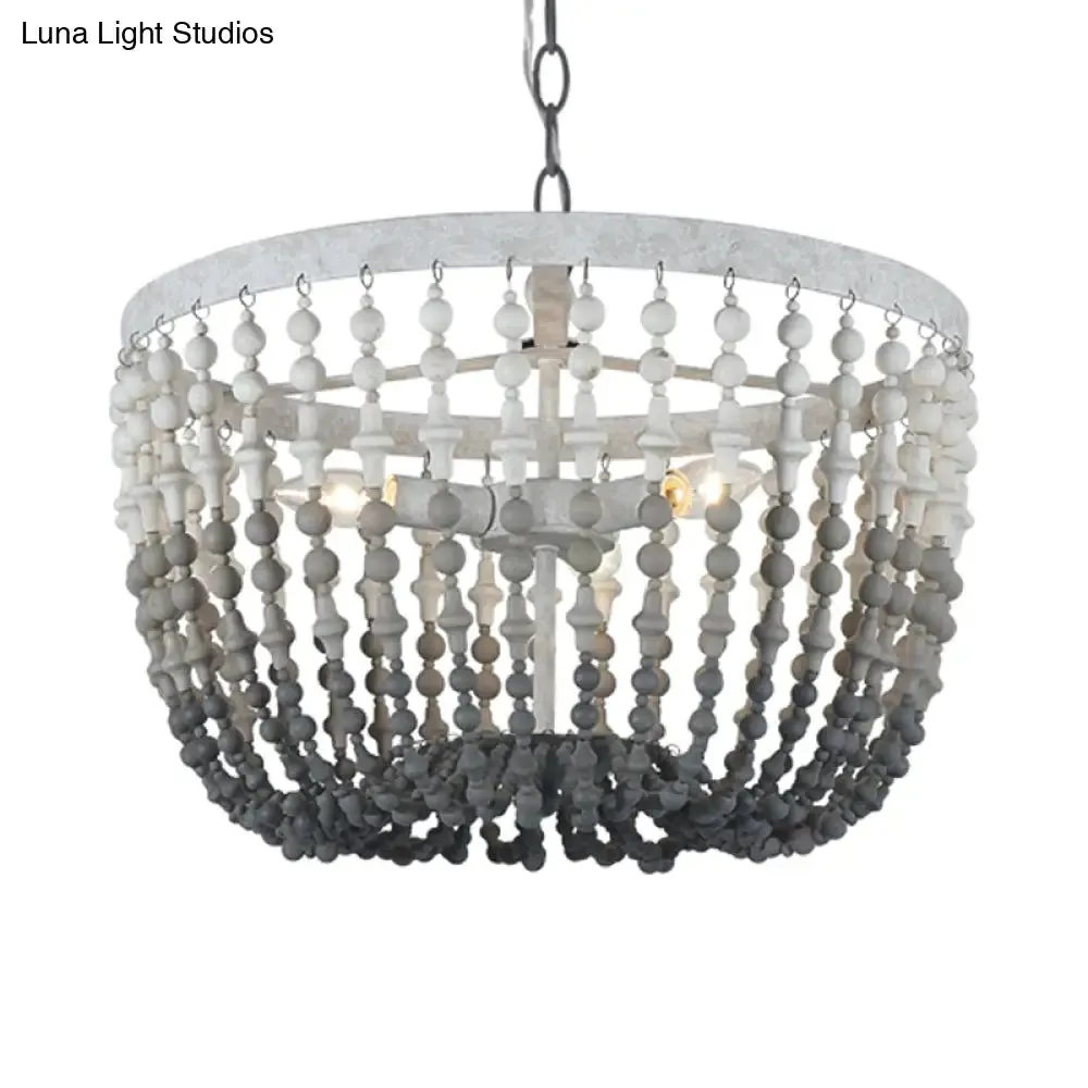 Rustic Wood Beaded Chandelier: Bedroom Hanging Light Fixture with 3 Lights in Black