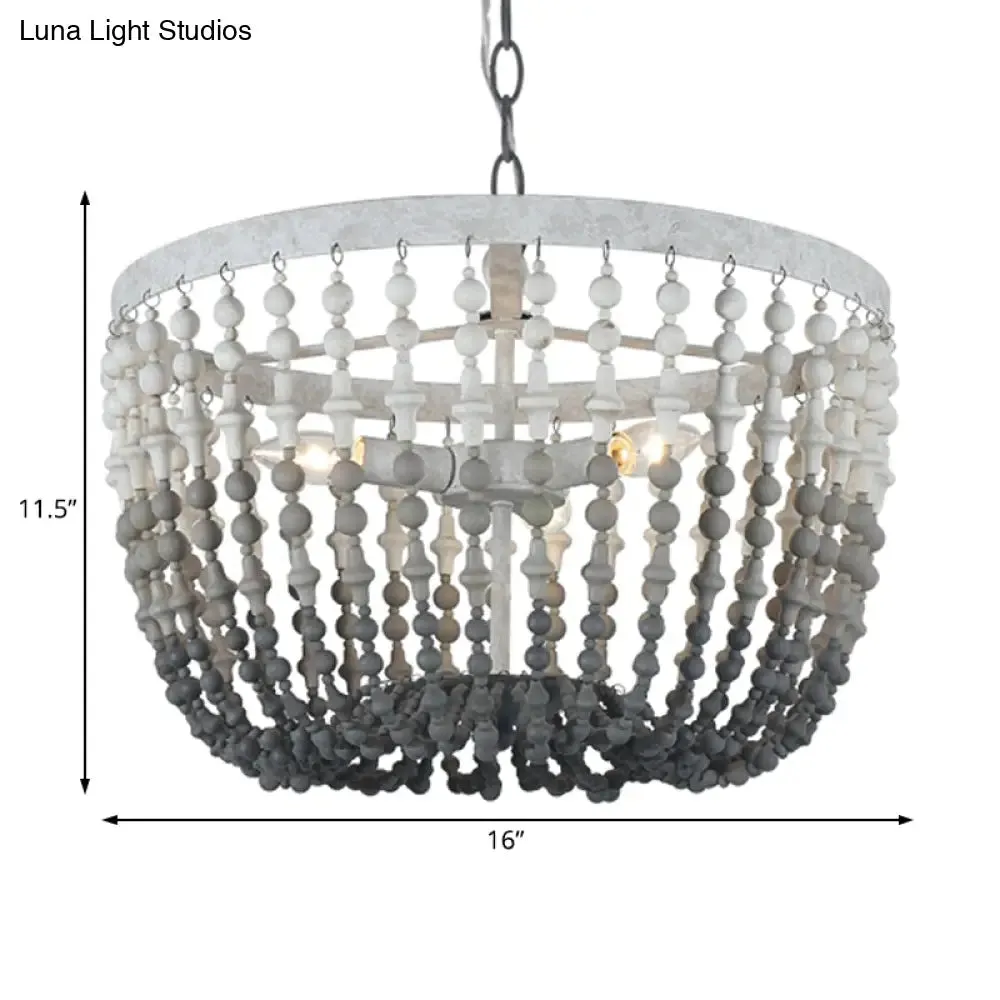 Rustic Wood Beaded Chandelier: Bedroom Hanging Light Fixture with 3 Lights in Black