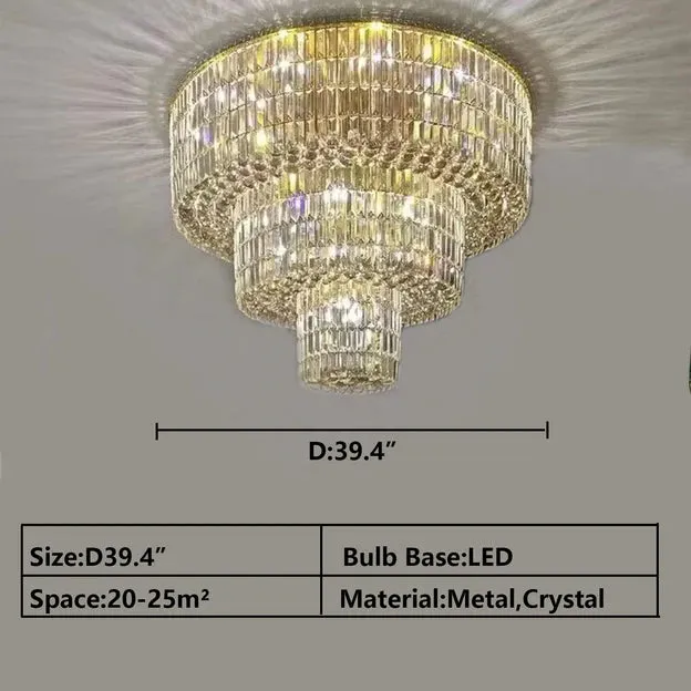 Rylight 3-Tier Gold Flush Mount Crystal Chandelier