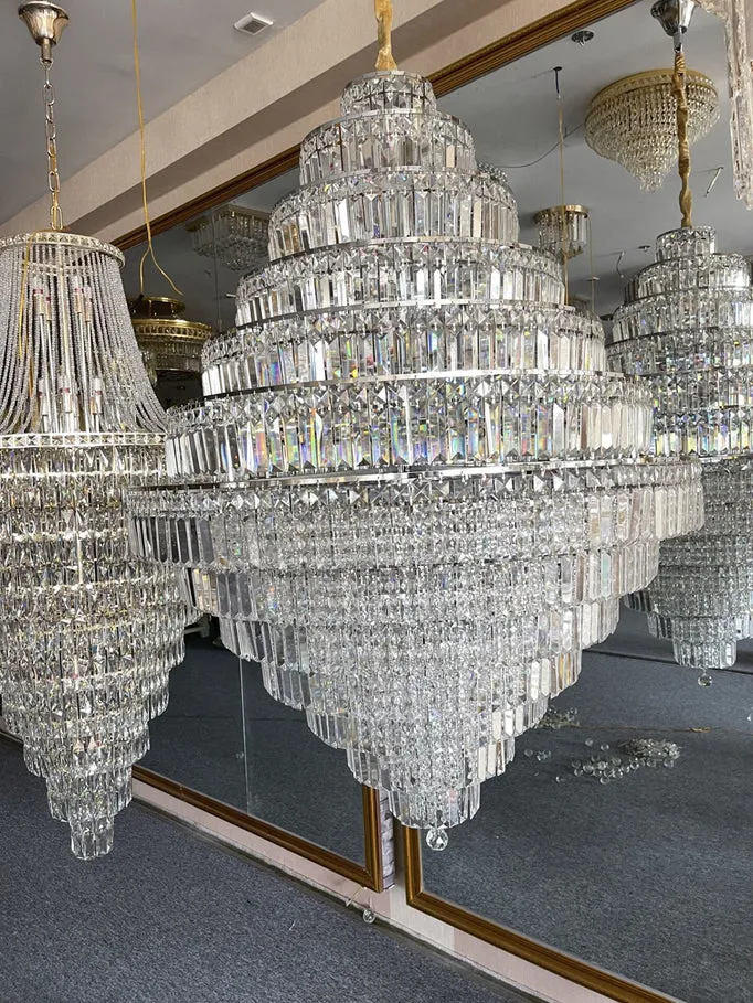 Rylight Extra Large Multi-tier Chrome/Gold Crystal Chandelier