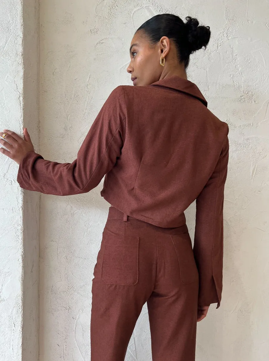 Savannah Morrow Jada Cropped Jacket in Mahogany