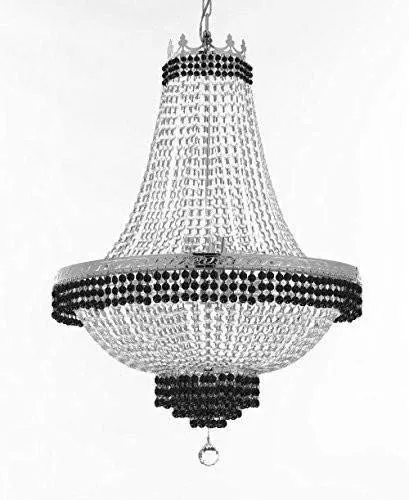 Set of 2-1 French Empire Crystal Chandelier Lighting Trimmed w/Jet Black Crystal! H36" X W30" and 1 Flush French Empire Crystal Chandelier Lighting Trimmed w/Jet Black Crystal! H18" X W24" - B79/CS/870/14   B79/CS/FLUSH/870/9