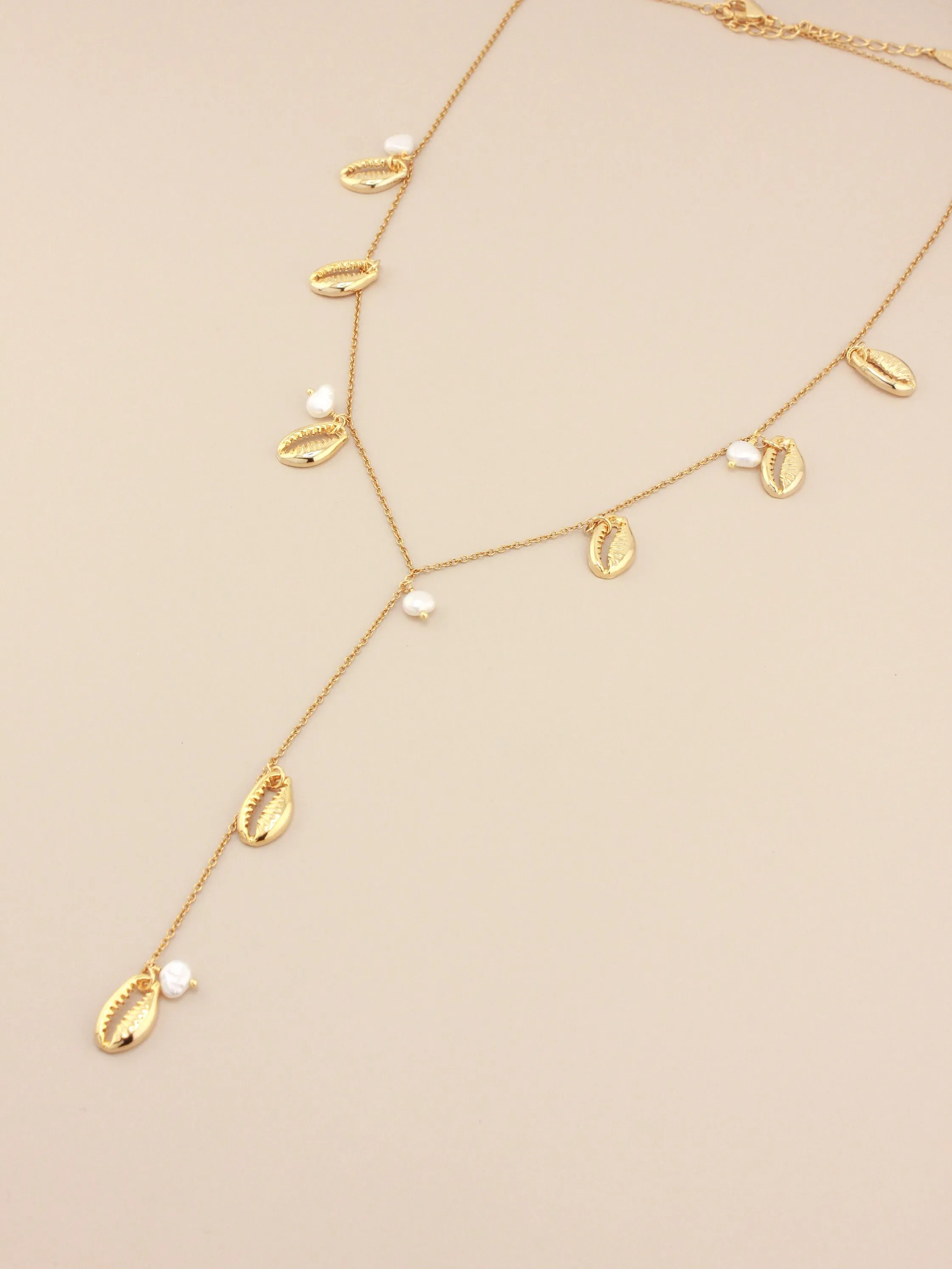 Shell & Pearl V Drop Necklace