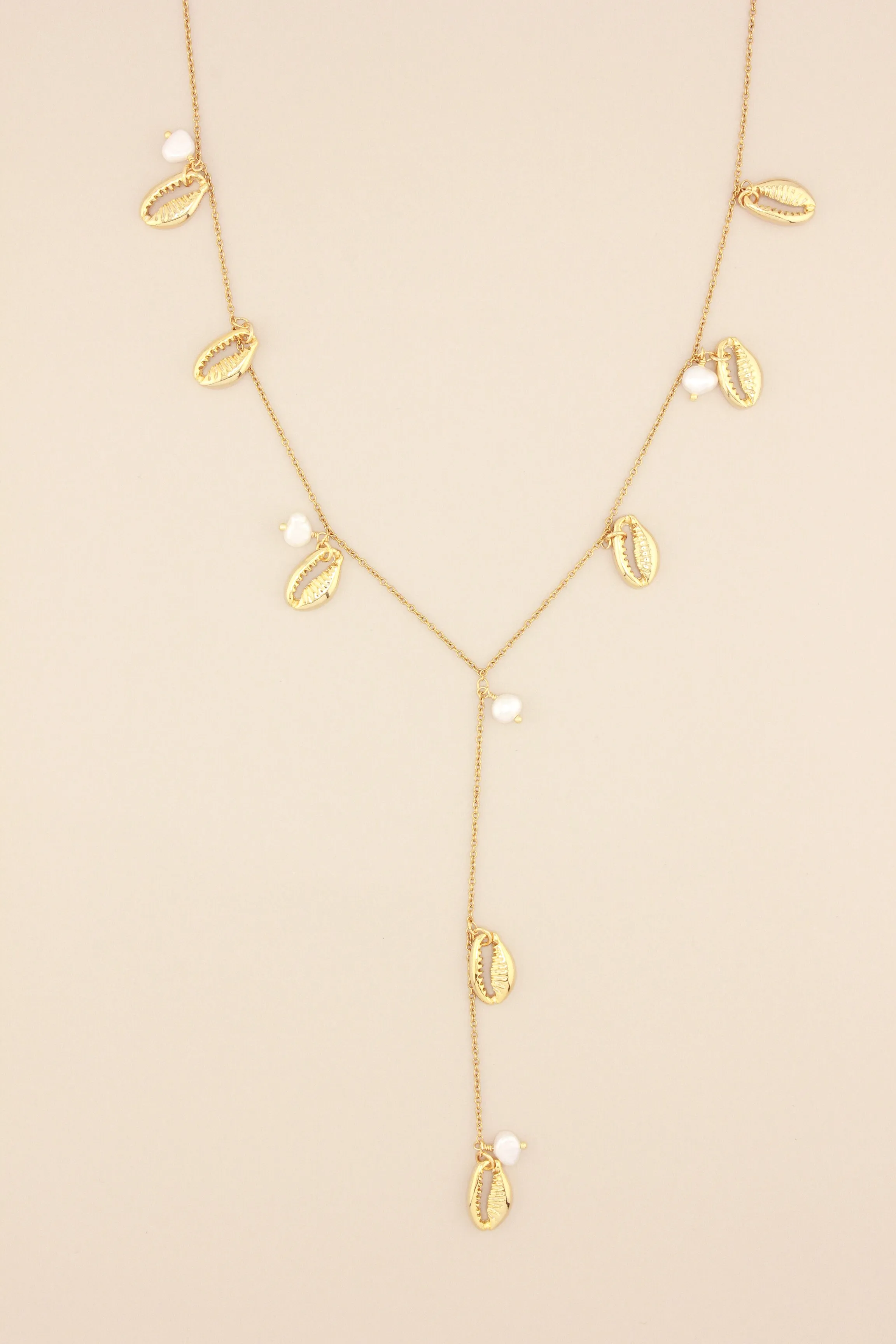 Shell & Pearl V Drop Necklace