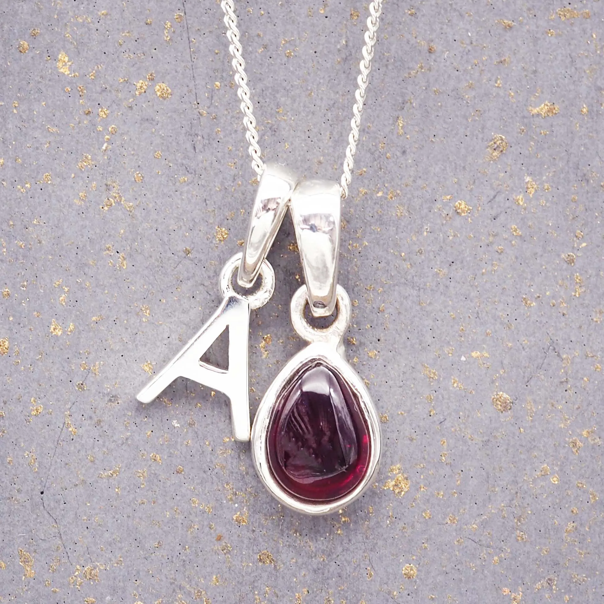 Silver Initial and January Garnet Birthstone Necklace