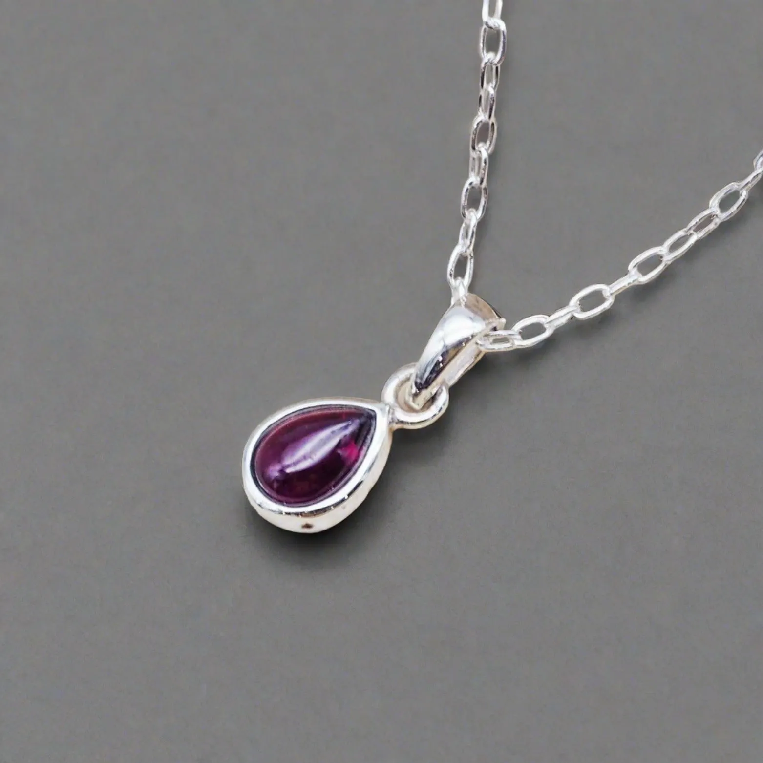 Silver Initial and January Garnet Birthstone Necklace