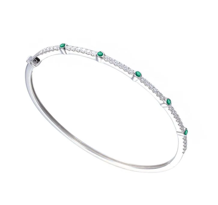 Silver Ultra Green Emerald Bangle