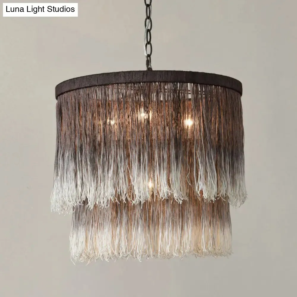 Sleek Brown Fabric Hanging Chandelier: Minimalist Cylindrical Design, 4 Bulbs Suspension Lamp for Bedroom