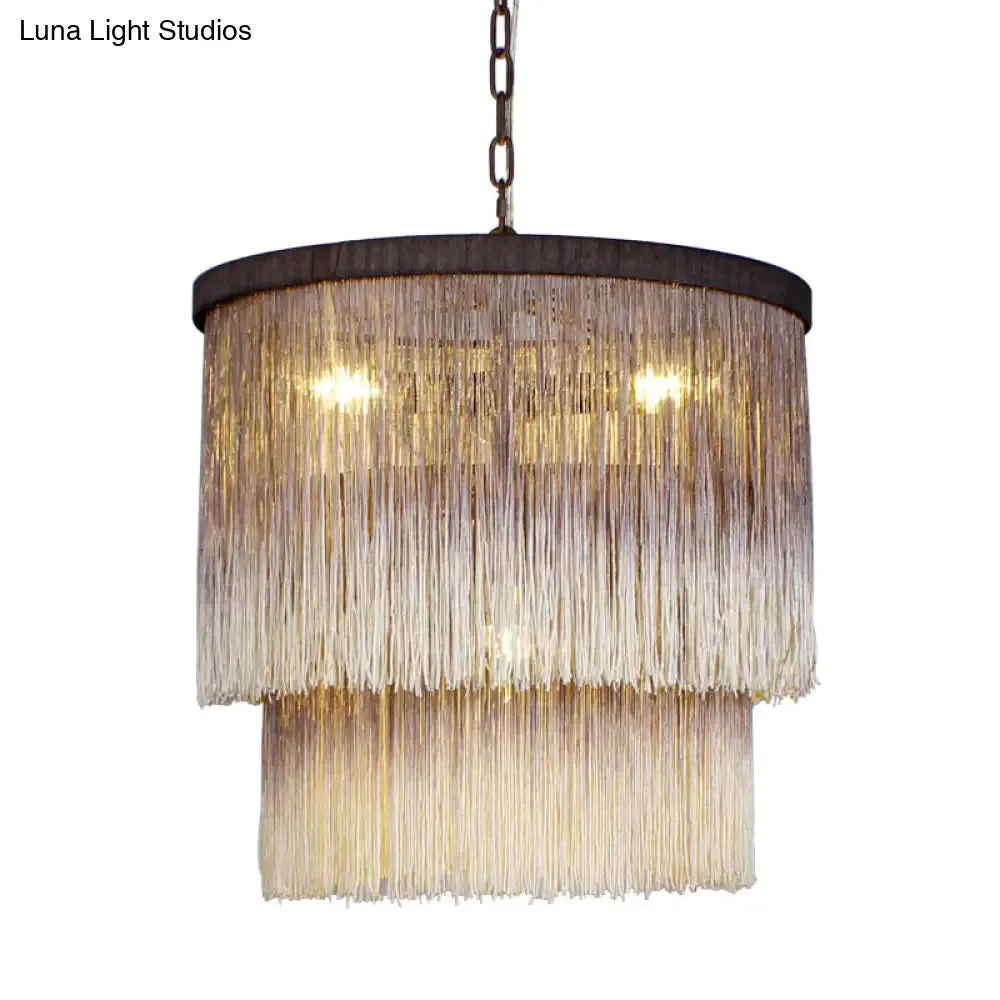 Sleek Brown Fabric Hanging Chandelier: Minimalist Cylindrical Design, 4 Bulbs Suspension Lamp for Bedroom