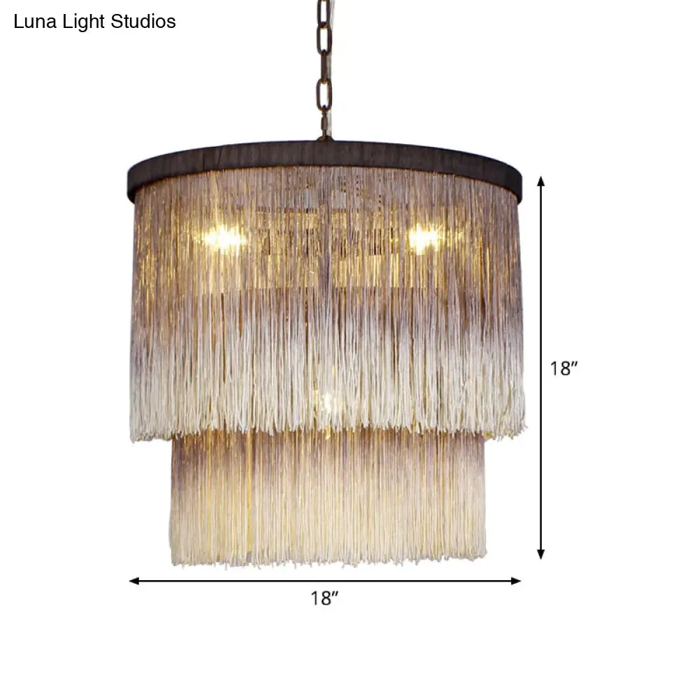 Sleek Brown Fabric Hanging Chandelier: Minimalist Cylindrical Design, 4 Bulbs Suspension Lamp for Bedroom