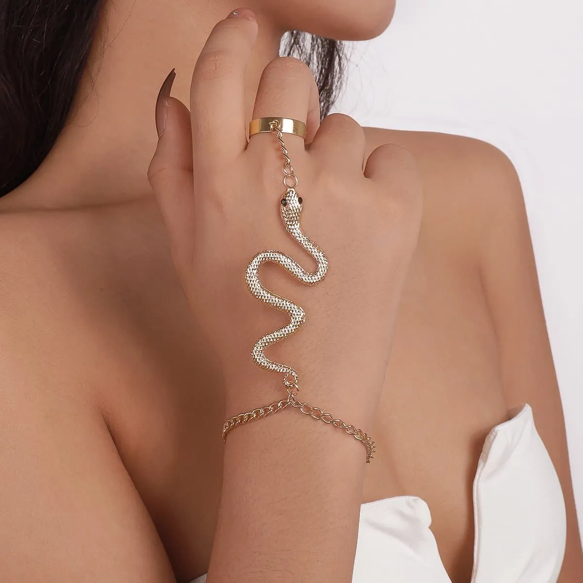 Snake pendant chain ring bracelet