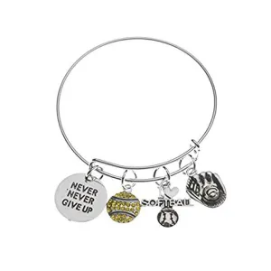 Softball Never Give Up Bangle Bracelet