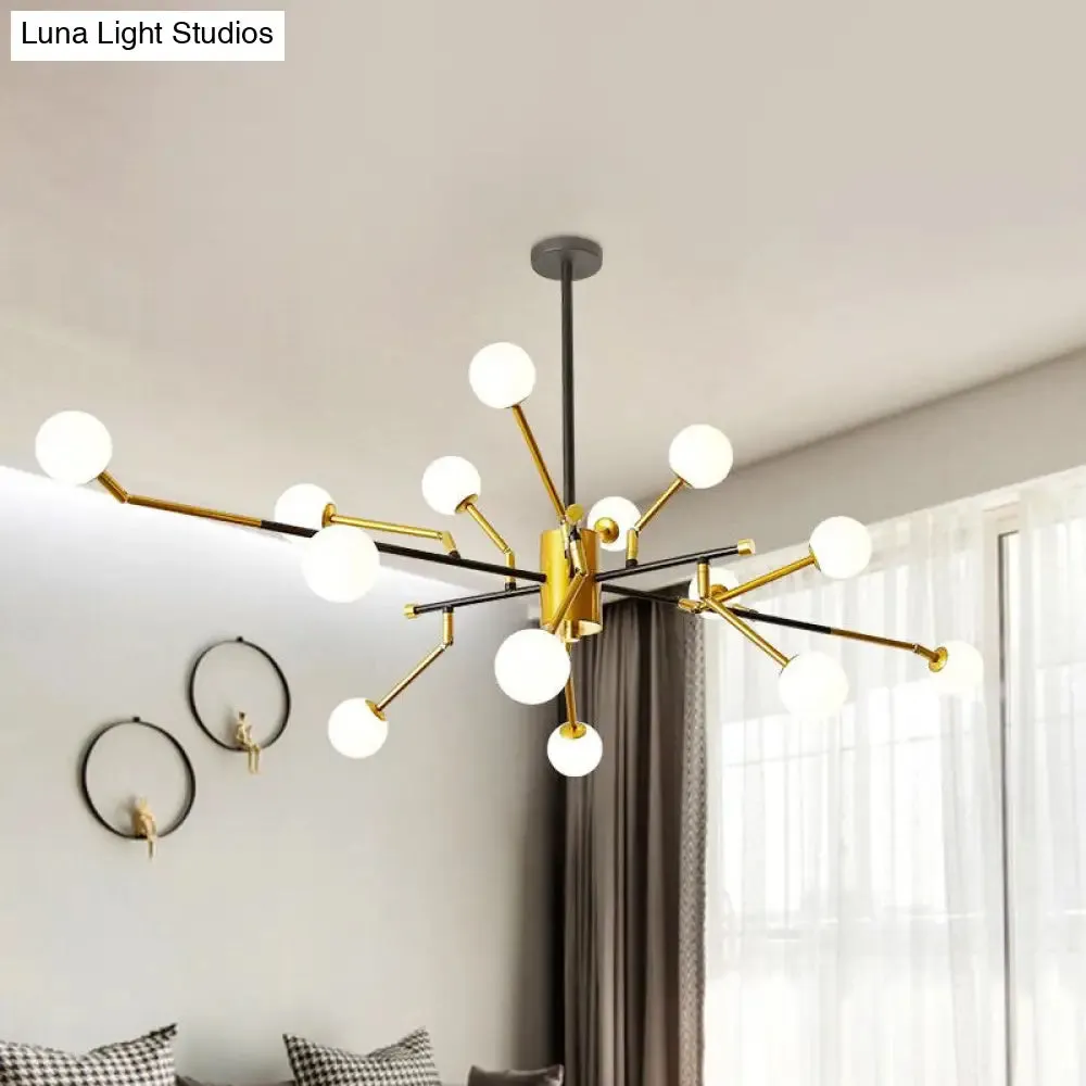 Sputnik Metal Chandelier Lighting with Brass Finish, Contemporary Multi-Light Pendant in Gold with Molecular Milk Glass Shade