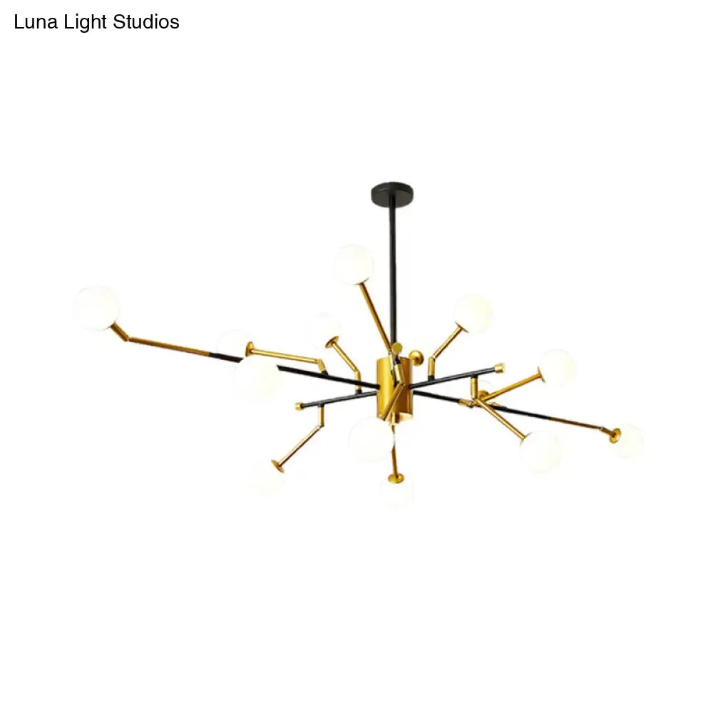 Sputnik Metal Chandelier Lighting with Brass Finish, Contemporary Multi-Light Pendant in Gold with Molecular Milk Glass Shade