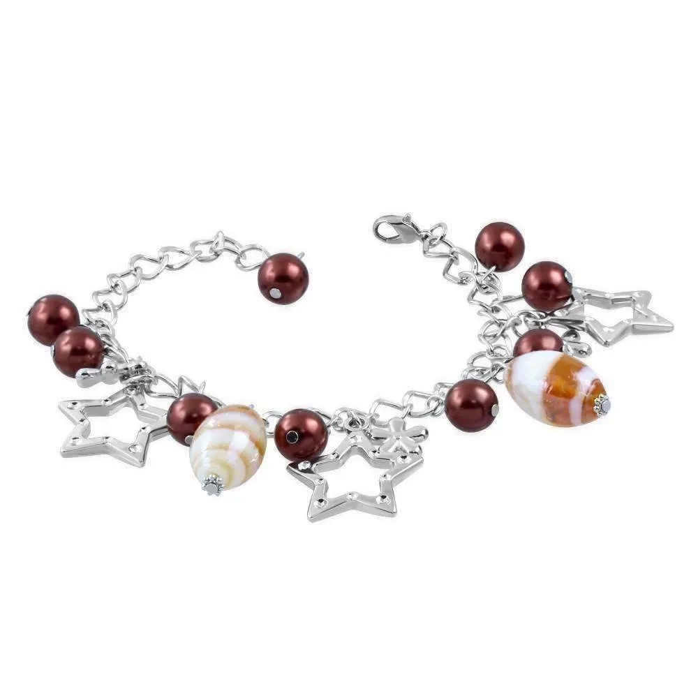 Star Studded Glass Bead Silver Charm Bracelet ~ Four Fun Colors to Choose!