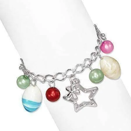 Star Studded Glass Bead Silver Charm Bracelet ~ Four Fun Colors to Choose!