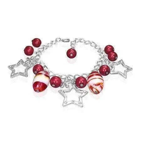 Star Studded Glass Bead Silver Charm Bracelet ~ Four Fun Colors to Choose!