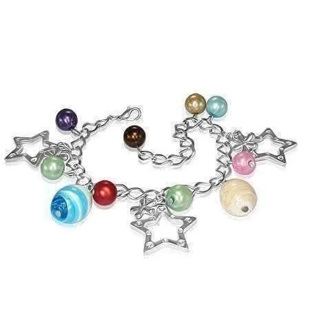 Star Studded Glass Bead Silver Charm Bracelet ~ Four Fun Colors to Choose!