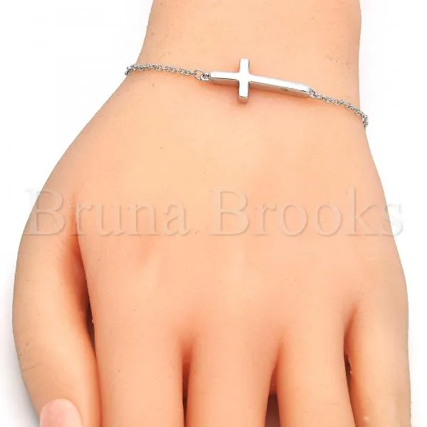 Sterling Silver 03.336.0005.07 Fancy Bracelet, Cross Design, Polished Finish, Rhodium Tone