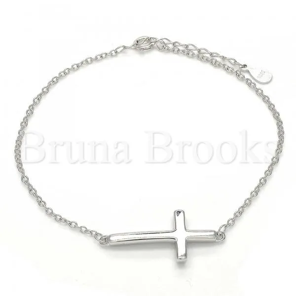 Sterling Silver 03.336.0005.07 Fancy Bracelet, Cross Design, Polished Finish, Rhodium Tone