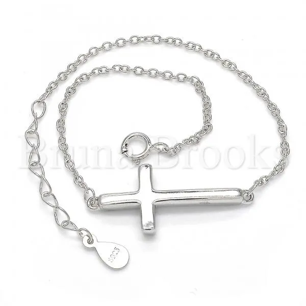 Sterling Silver 03.336.0005.07 Fancy Bracelet, Cross Design, Polished Finish, Rhodium Tone