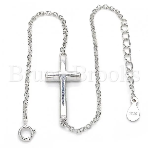 Sterling Silver 03.336.0005.07 Fancy Bracelet, Cross Design, Polished Finish, Rhodium Tone