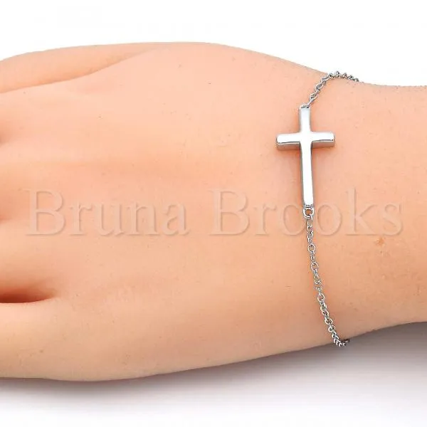 Sterling Silver 03.336.0005.07 Fancy Bracelet, Cross Design, Polished Finish, Rhodium Tone