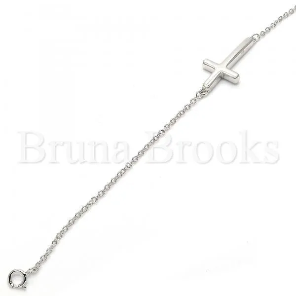 Sterling Silver 03.336.0005.07 Fancy Bracelet, Cross Design, Polished Finish, Rhodium Tone