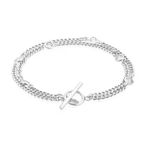 Sterling Silver 19cm Bezel Cubic Zirconia T-Bar Bracelet