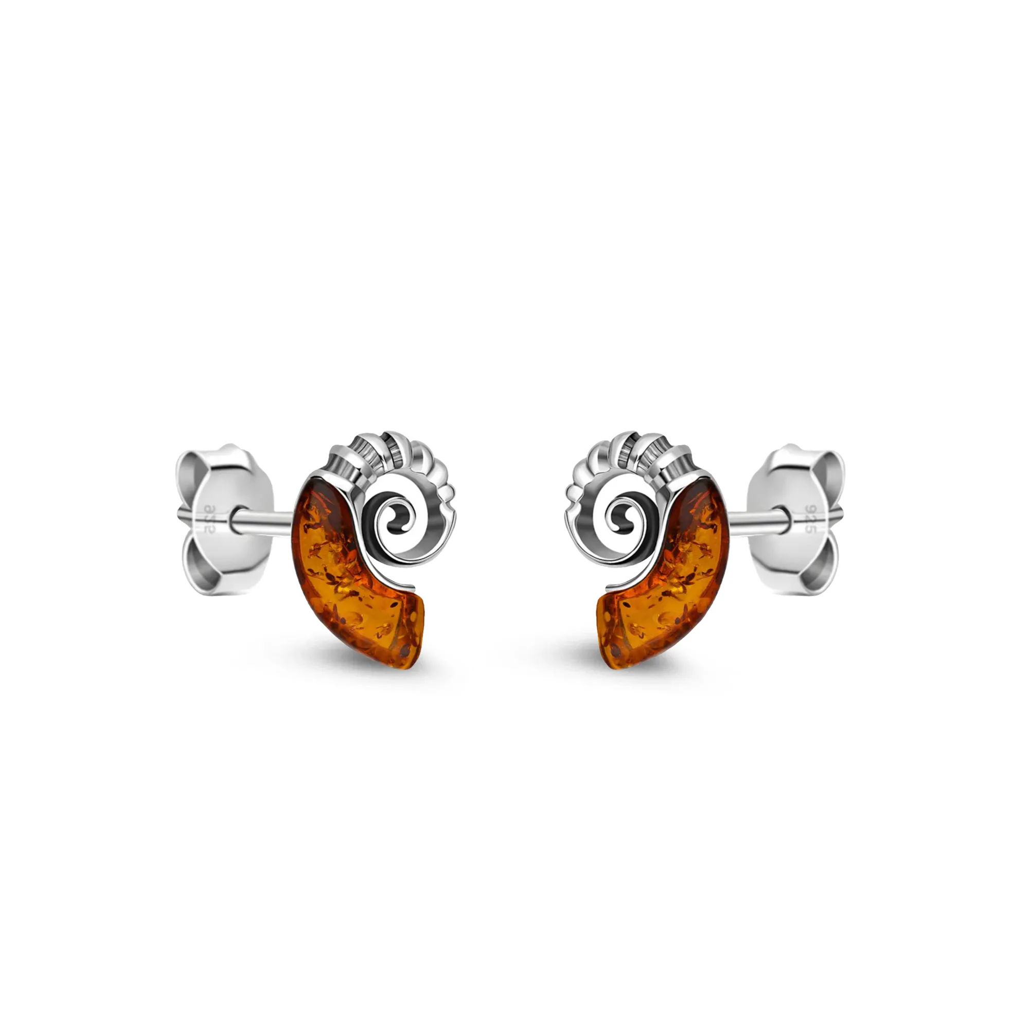 Sterling Silver Dinky Amber Ammonite Stud Earrings