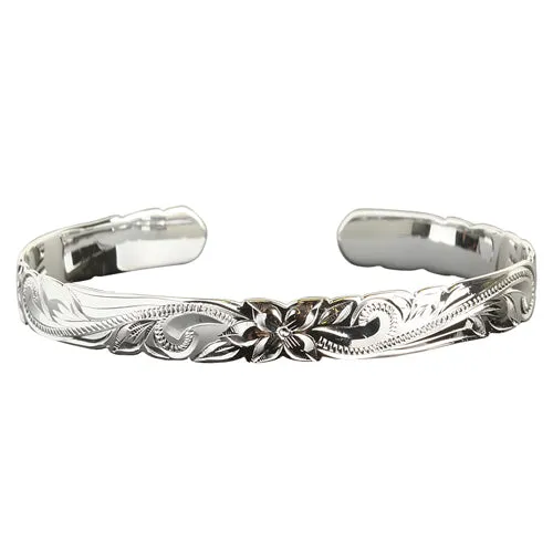 Sterling Silver Hawaiian Scroll Cut Out Edge Cuff Bangle