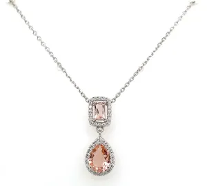 Sterling Silver Morganite And Cz Drop Pendant