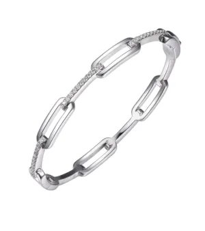 Sterling Silver Paperclip CZ Bangle Bracelet (SI5329)