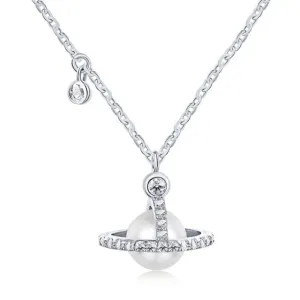 Sterling Silver Rhodium Plated Pearl Orb Necklace ERLN006