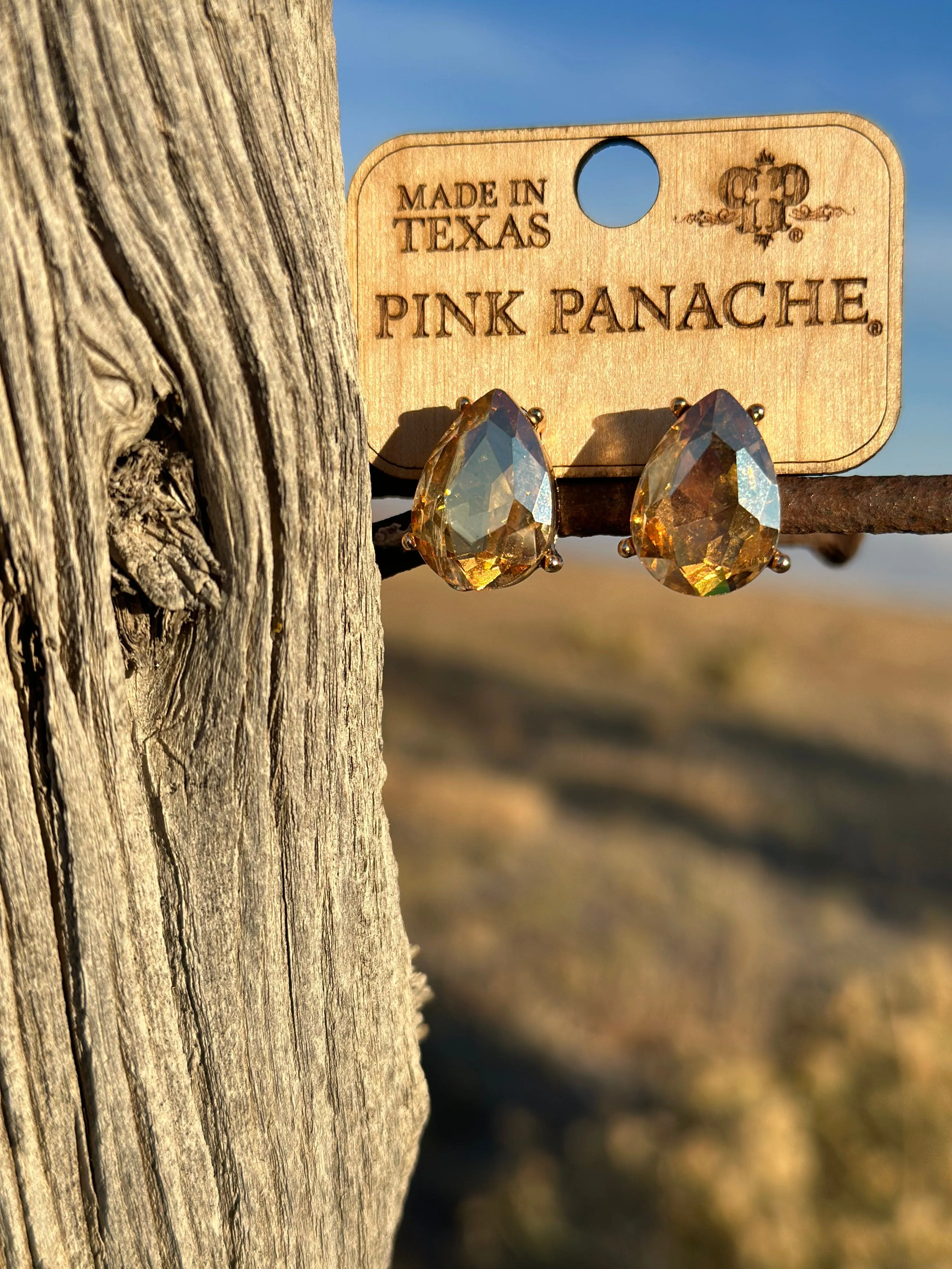 The Pink Panache Amber Crystal Teardrop Stud Earring