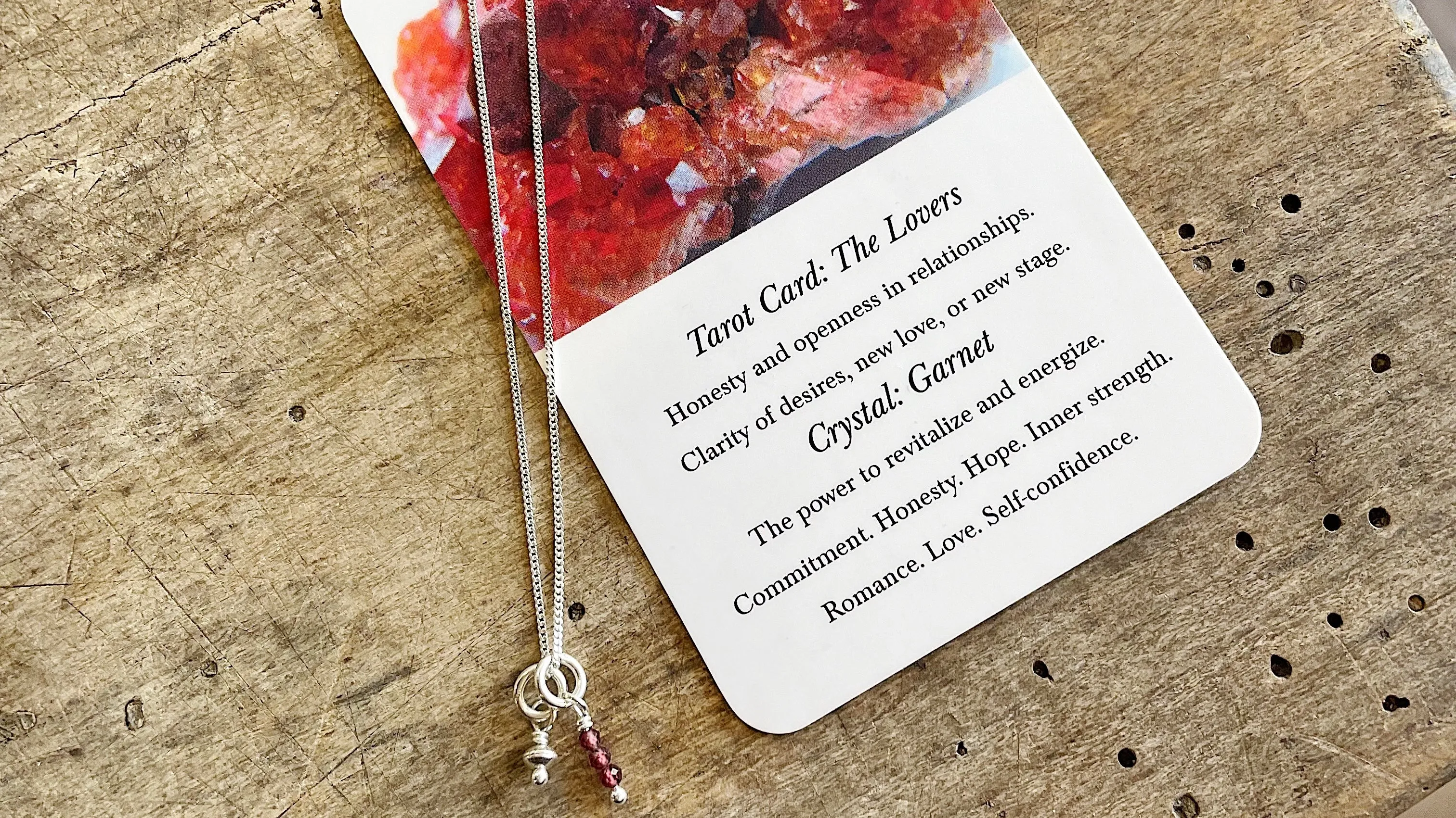 Three Of Cups // Tarot Necklace VI The Lovers Garnet and Sterling Silver