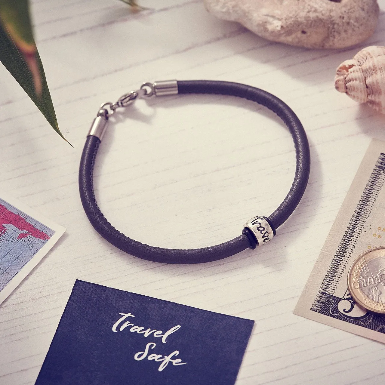 Travel Safe Silver & Leather Bracelet