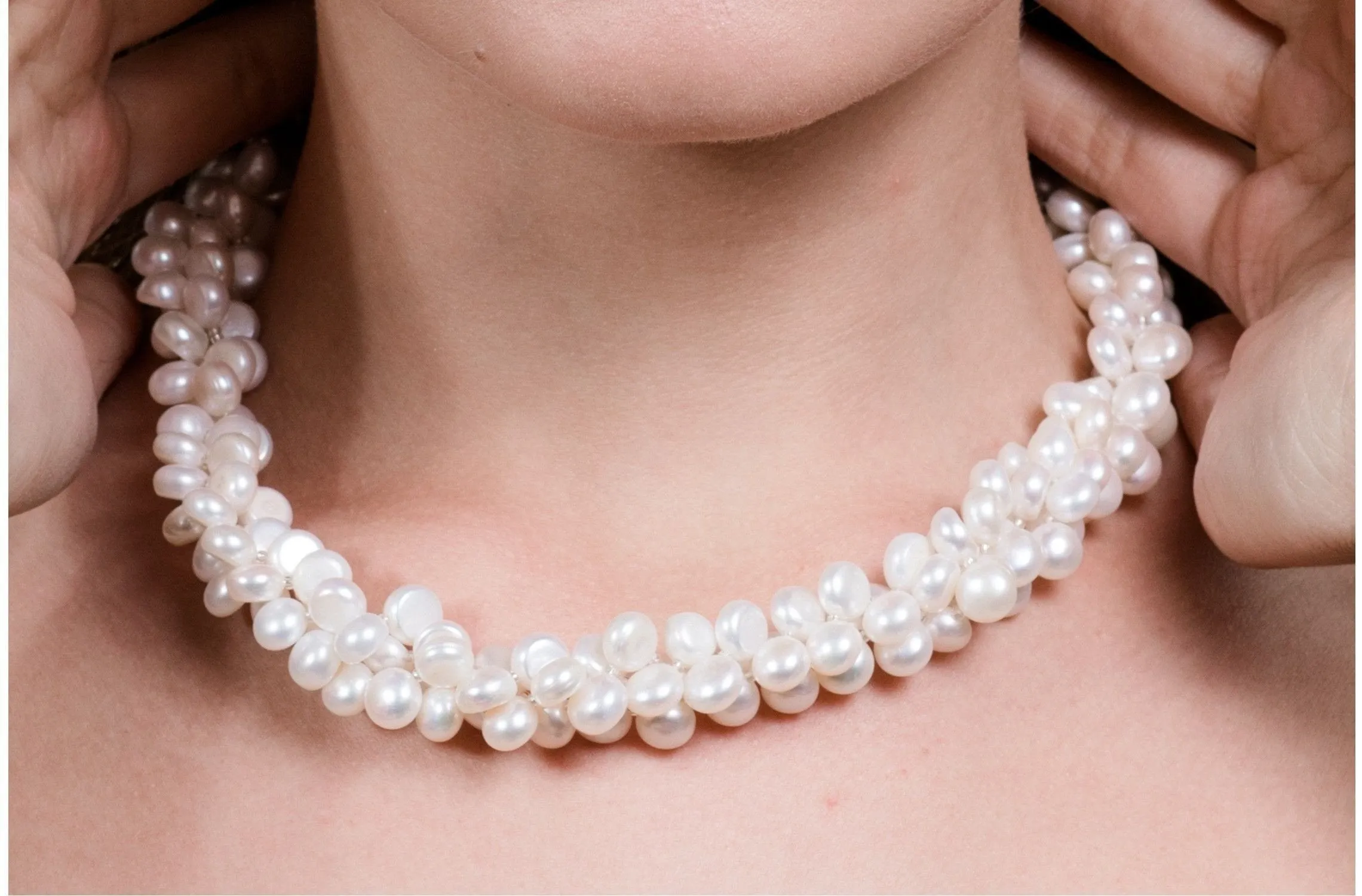 Triple White Button Freshwater Pearl Necklace