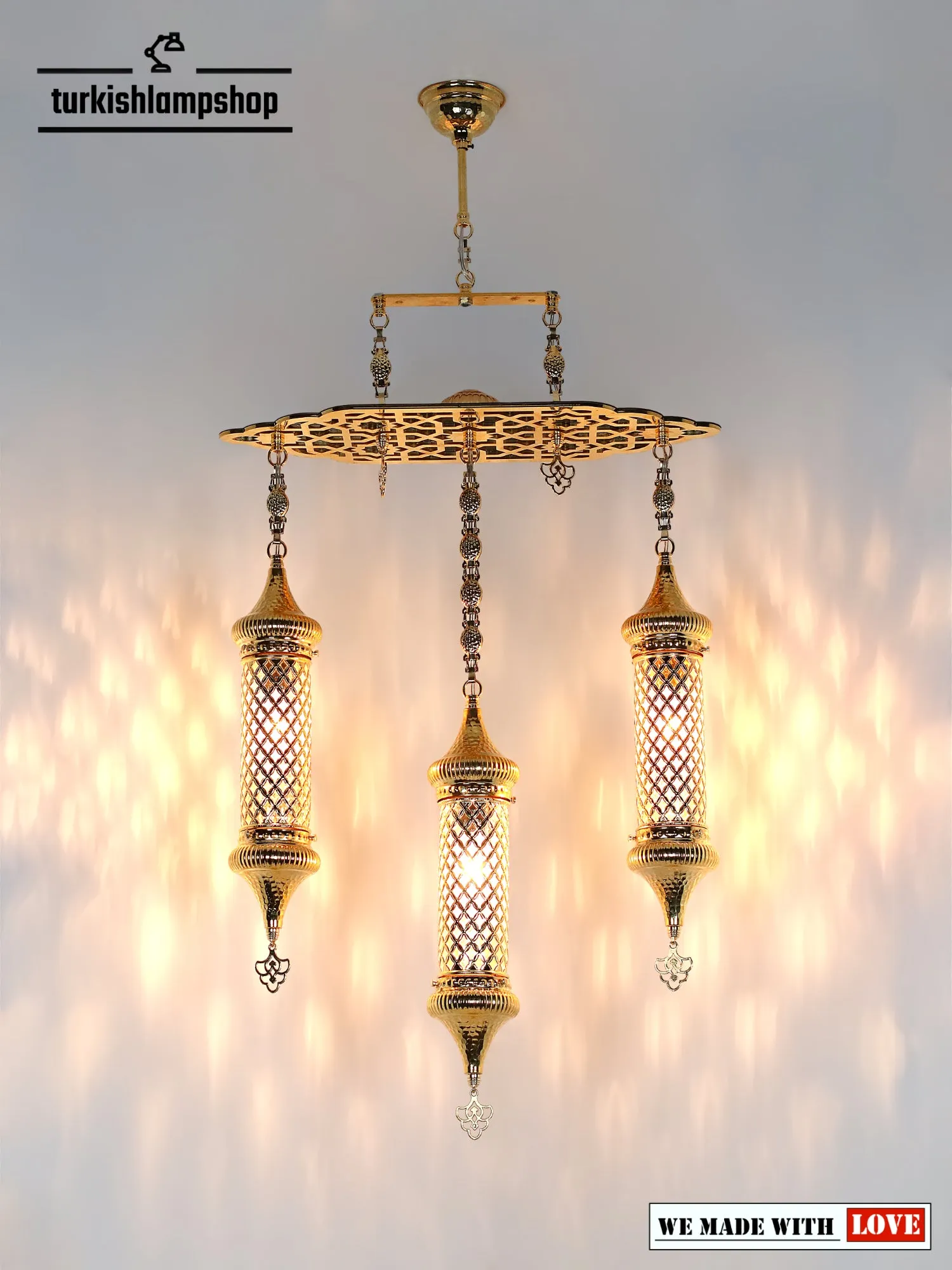 Turkish Chandelier Pyrex Glass 3 Cylinder Metal Dining Chandelier