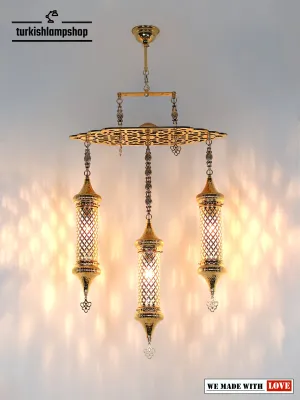 Turkish Chandelier Pyrex Glass 3 Cylinder Metal Dining Chandelier