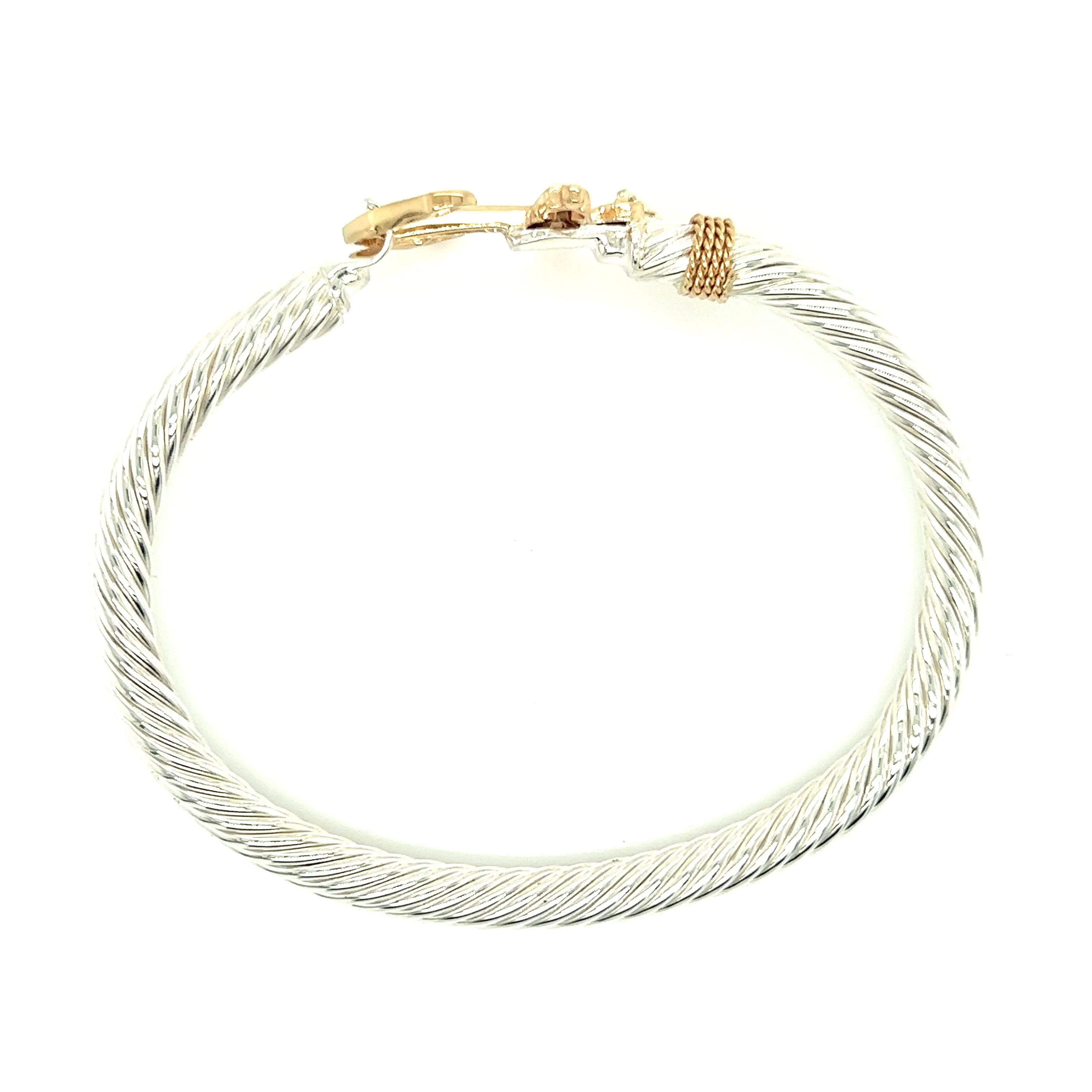 Twisted Cable 5mm Bangle Bracelet with 14K Yellow Gold Anchor and Wrap in Sterling Silver