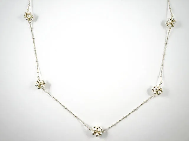 Unique Dainty Long Bundle Pearls Charm Post Gold Tone Brass Necklace