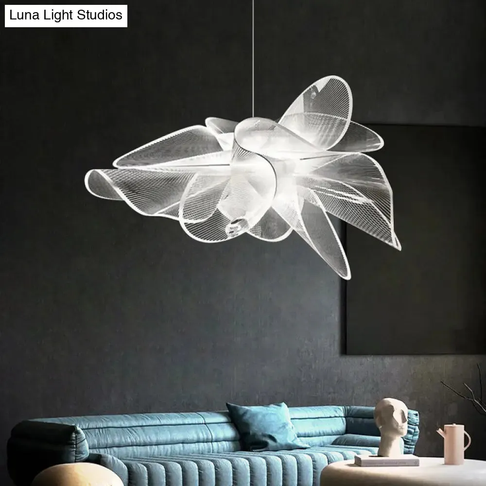 White Tulle-Like Floral Chandelier LED Cafe Light Fixture