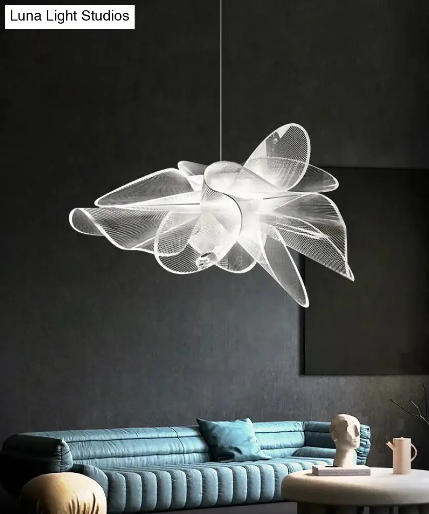 White Tulle-Like Floral Chandelier LED Cafe Light Fixture