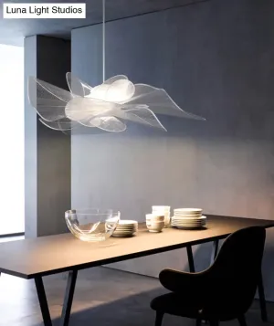 White Tulle-Like Floral Chandelier LED Cafe Light Fixture