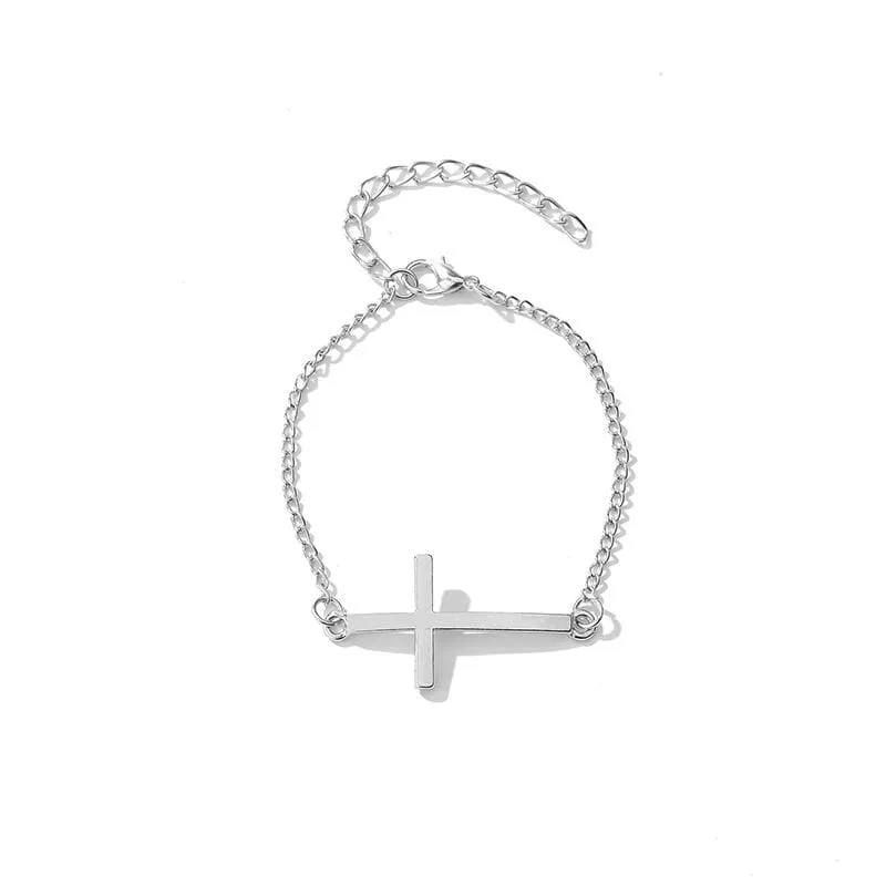 Women's Cross Bracelet <br> Sideways Silver