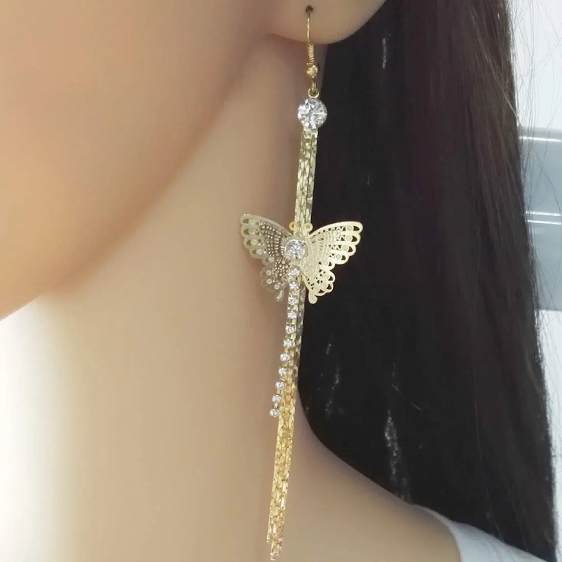 Yellow Chimes Butterfly Thread Chandelier Earring for Women & Girls